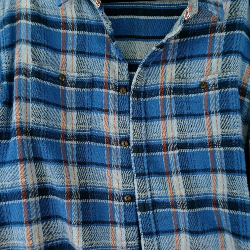 Flag & Anthem Shirt Mens 2XL Blue Plaid Long Sleeve Flannel Western Cotton Relax - Picture 8 of 10